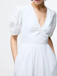 Modern Fashion V-Neck White Art Hollow Dress