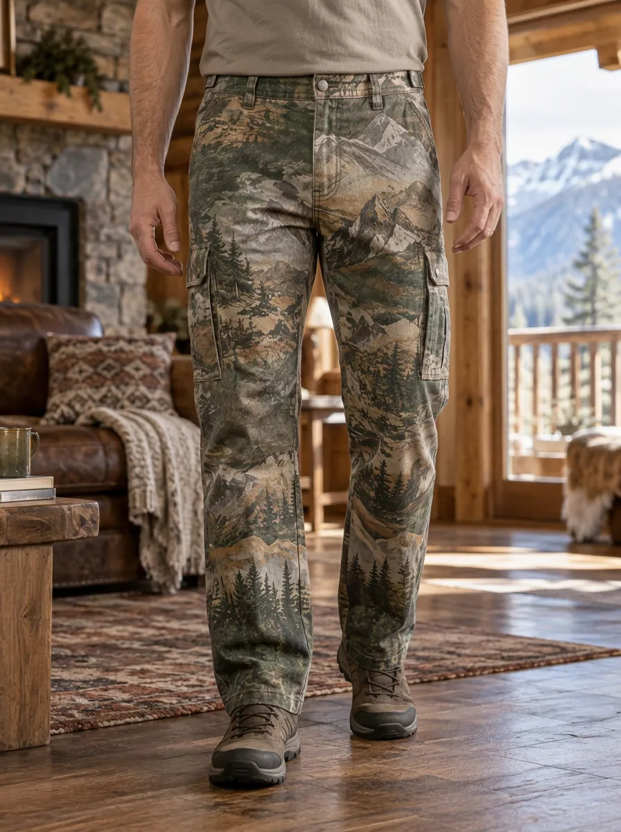 Men's Landscape Print Cargo Trousers