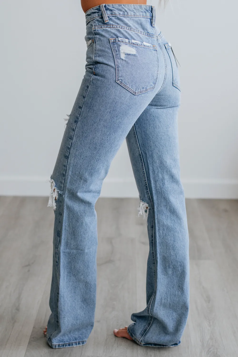 Distressed High Rise Flare Jeans