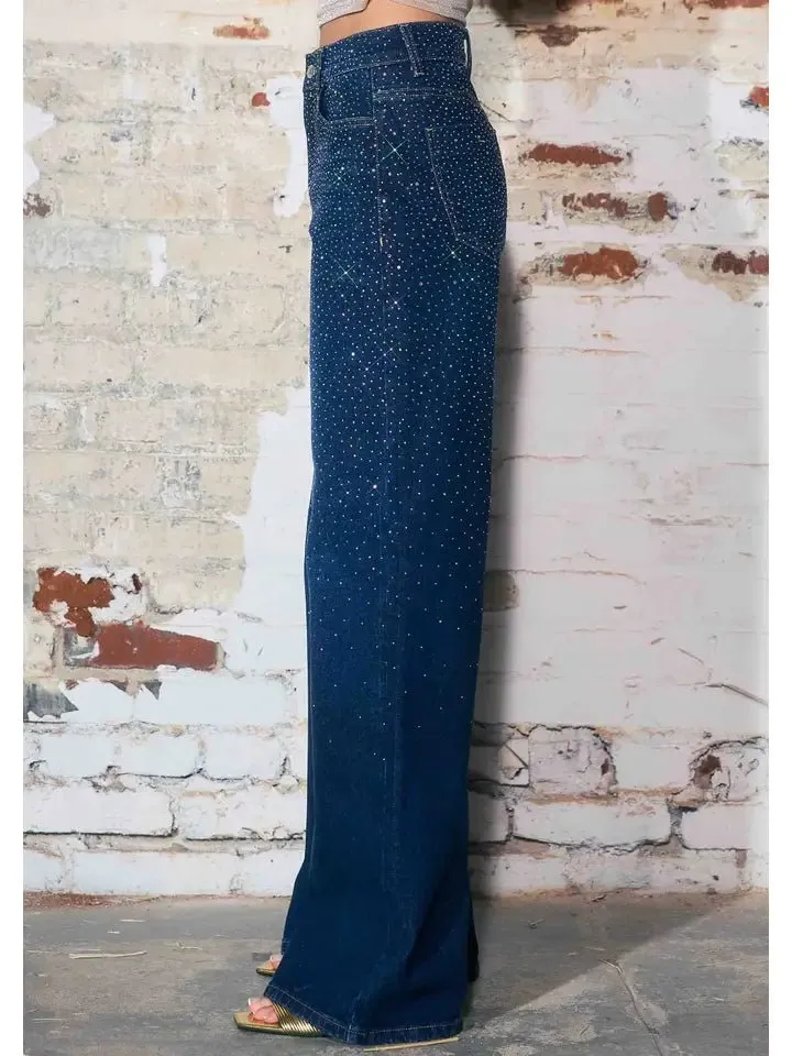 Rhinestone Cuff High Rise Jeans