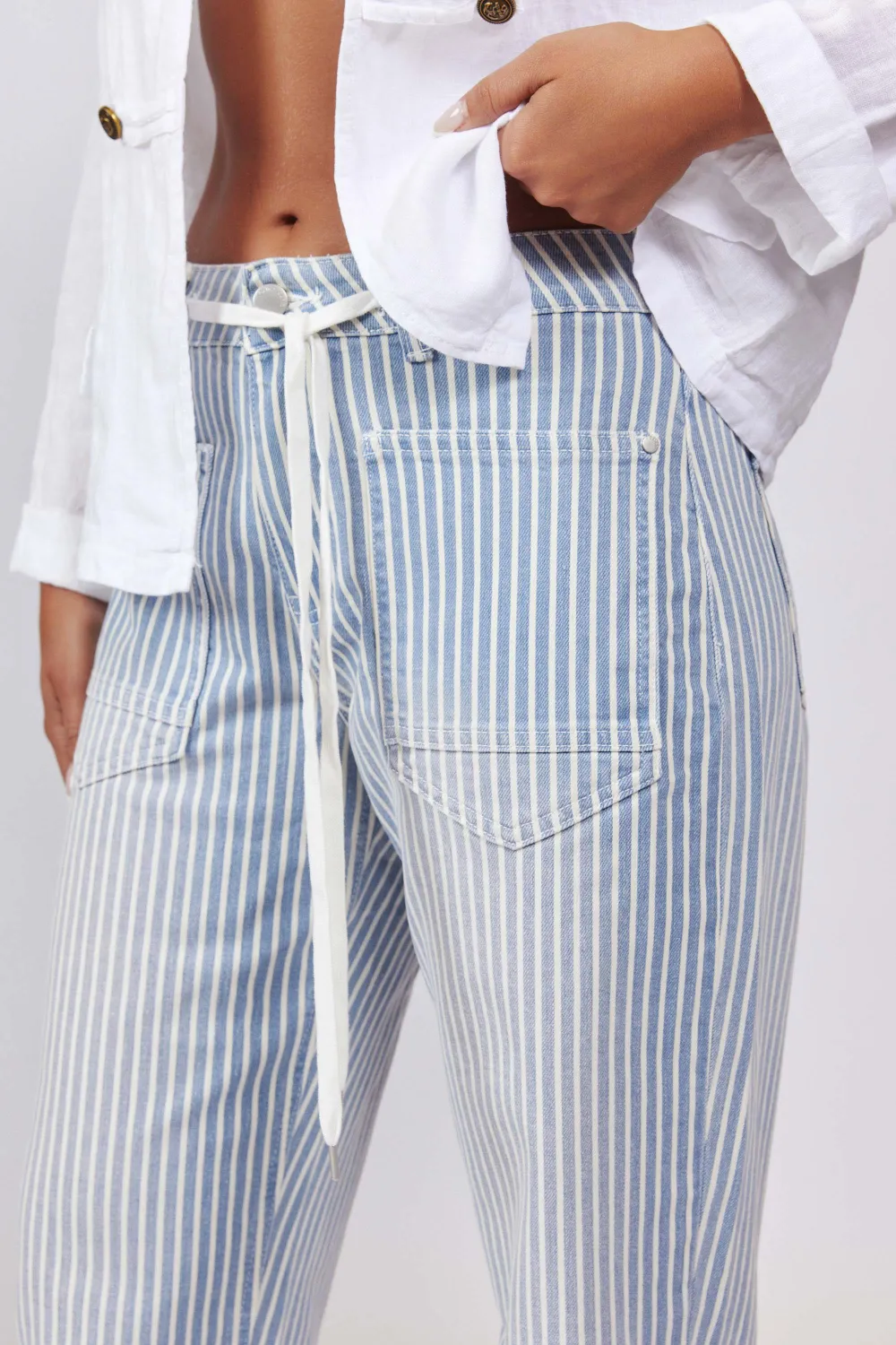 Striped Contrast Drawstring Jeans