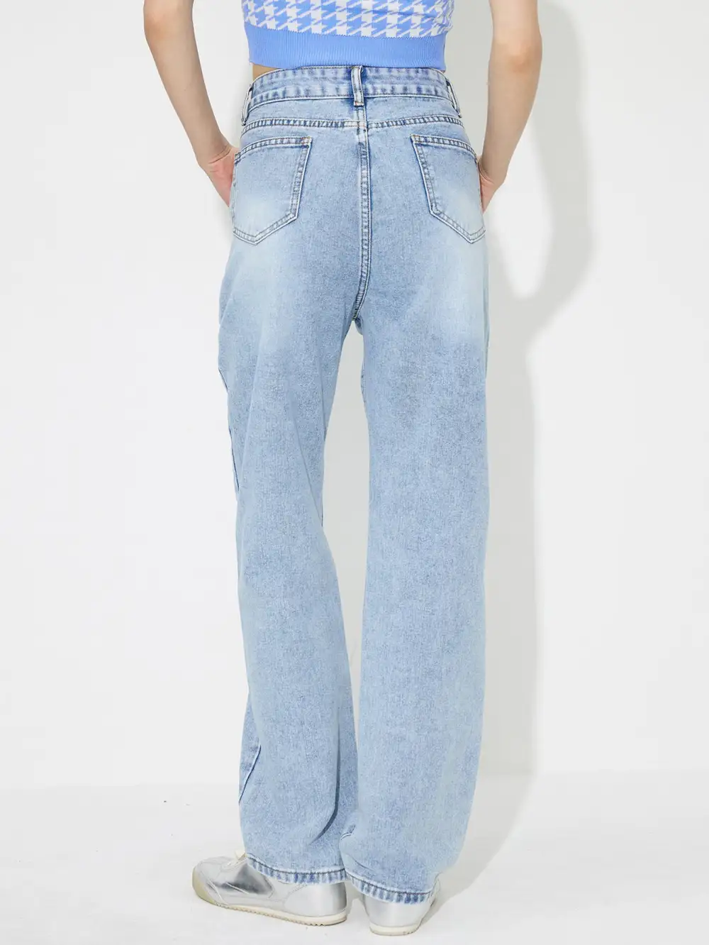 High-Rise Washed Pocketed Stretch Straight Leg Jeans