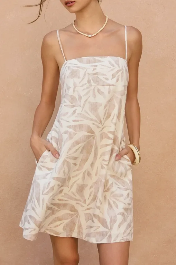 Seashore Leaf Print A-Line Mini Dress