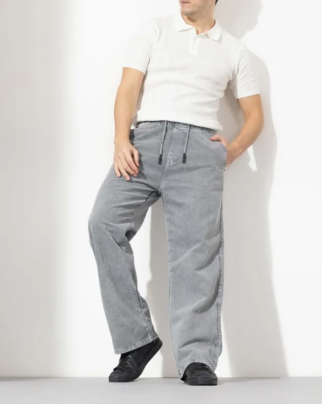 Grey Elastic Waist Denim Jeans