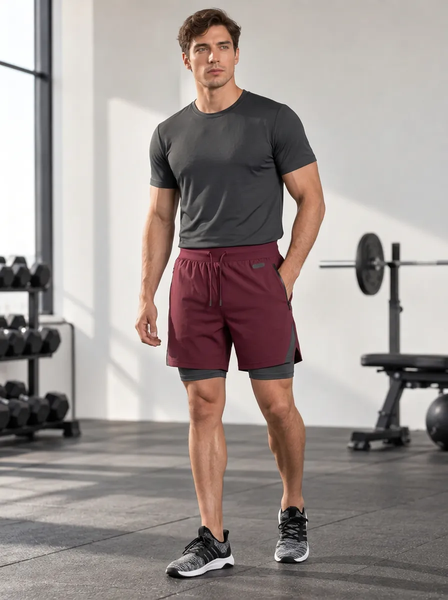 Men's Sleek Layered Printed Gym Shorts