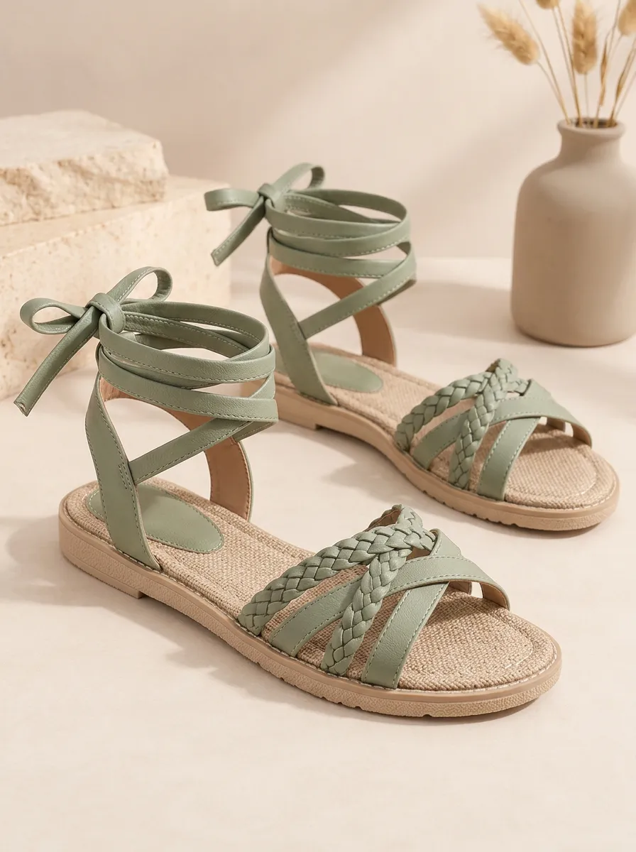 Women's Relaxed Braided Lace Up Flat Sandals