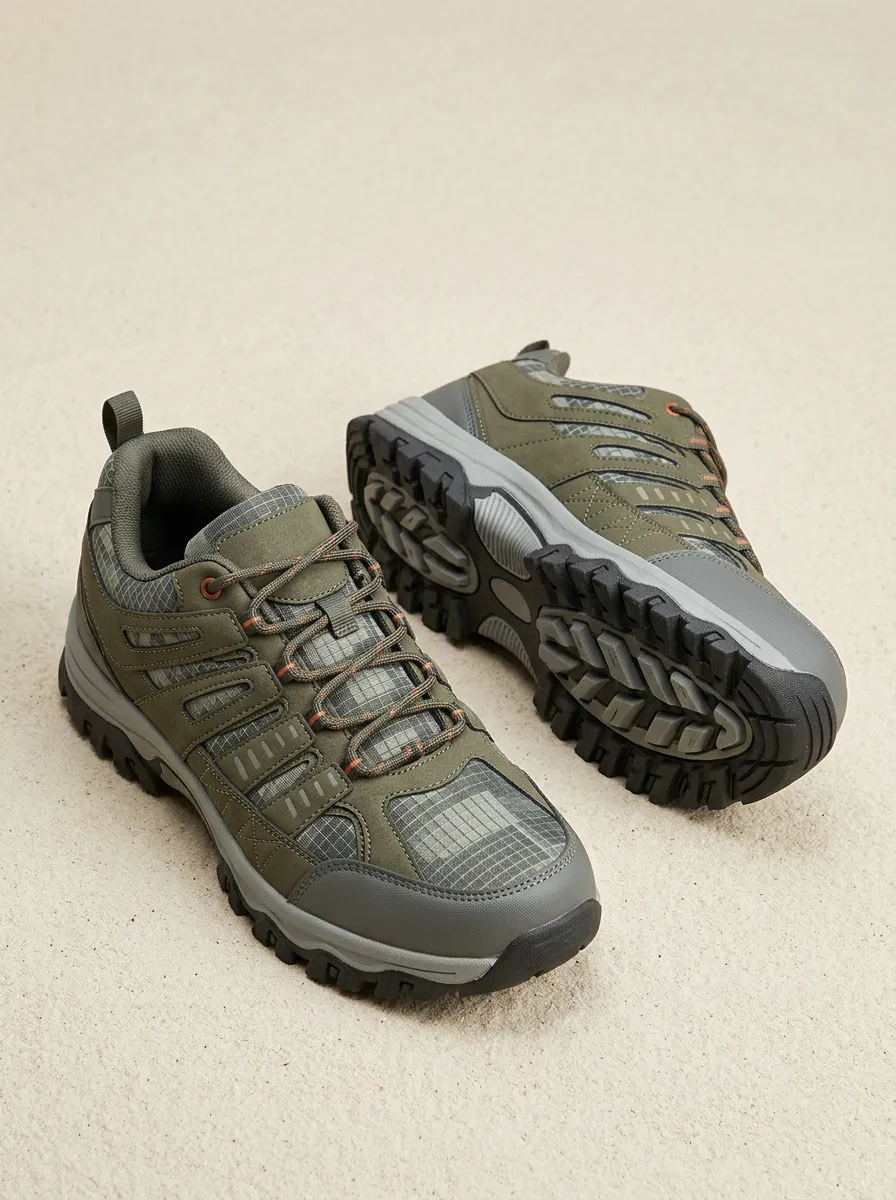 Men's Outdoor Hiking Plaid Pattern Print Shoes