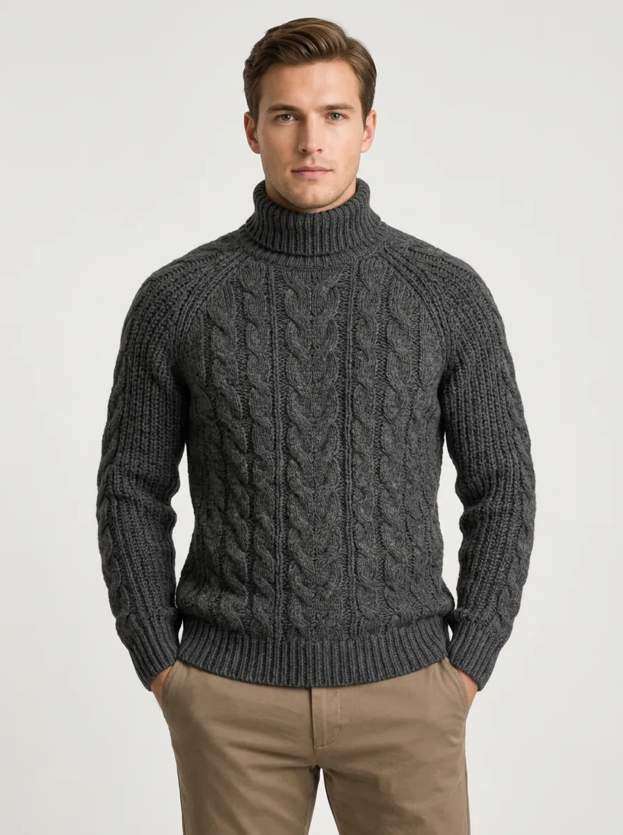 Men's Relaxed Profile Cable Knit Turtleneck Sweater