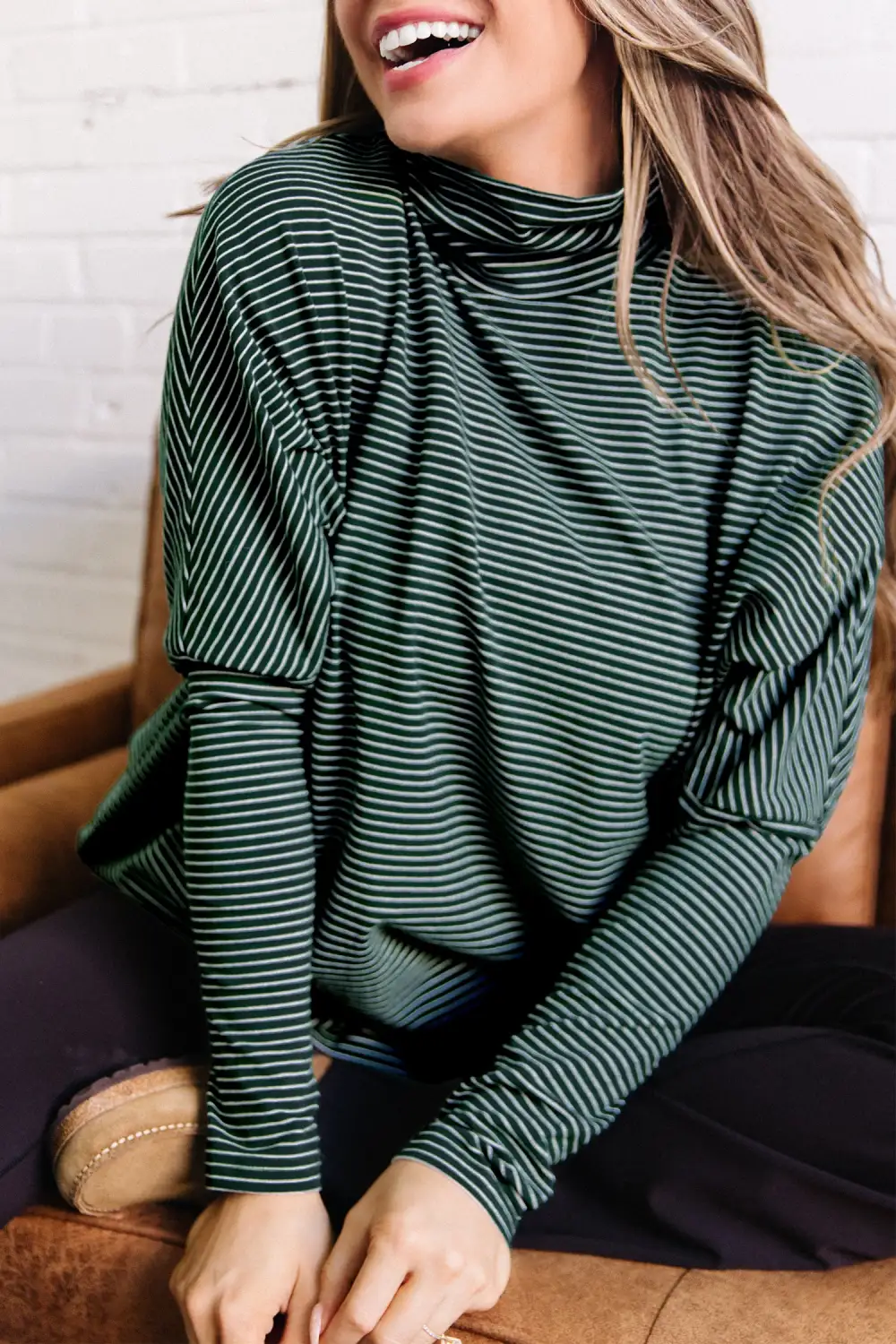 Striped Relaxed Cotton Blend Long Sleeve Top