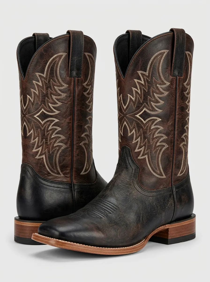 Trail Embroidered Leather-Look Ranch Look Men's Western Cowboy Boots