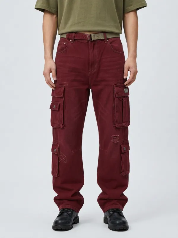 Men's Streetwear Geometric Embroidered Denim Cargo Jeans