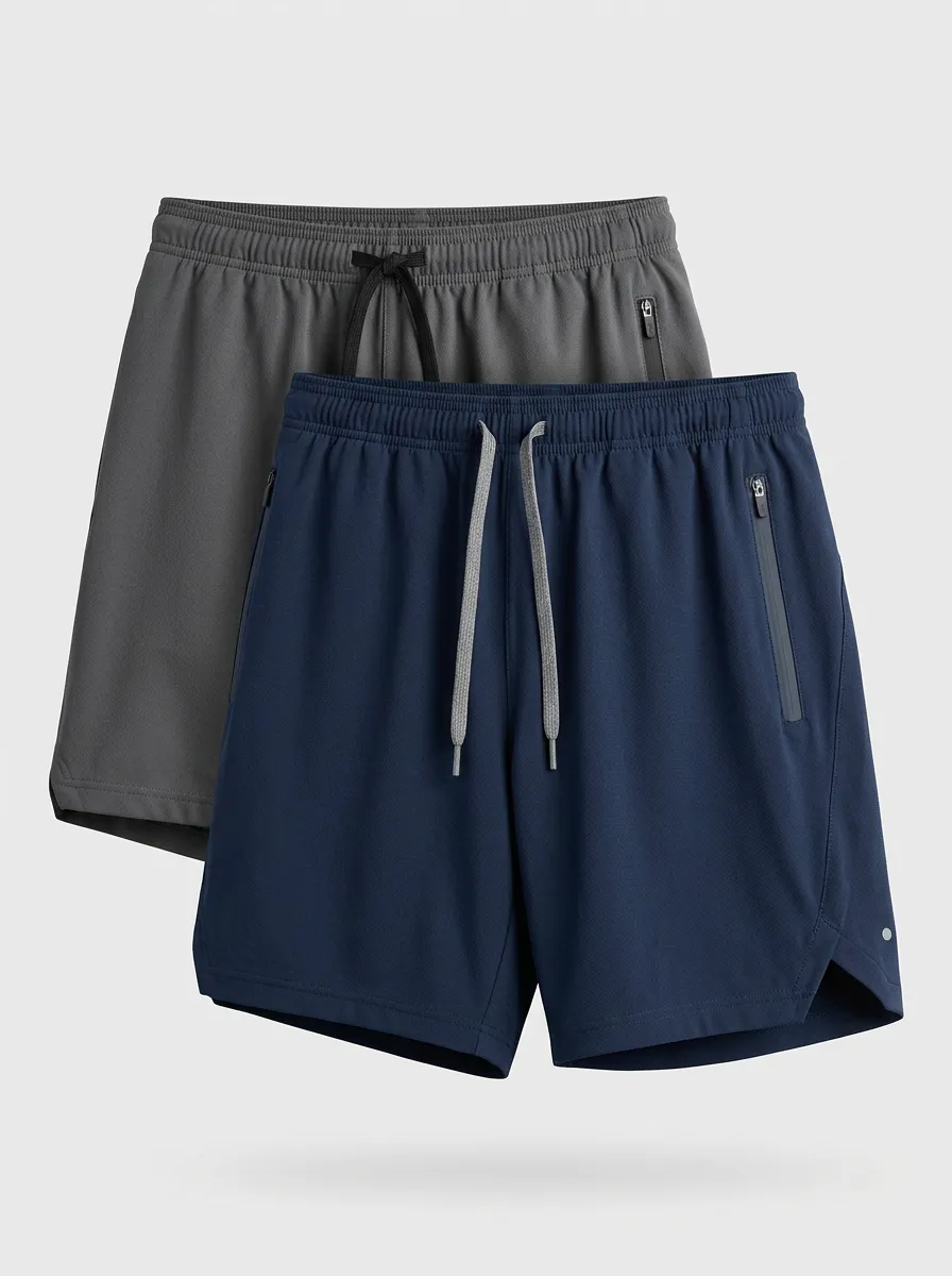 Zipper-Pocket Gym Two-Pack Training Shorts