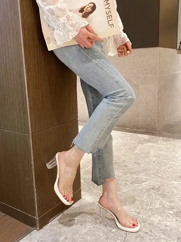Open-Toe Transparent Platform Heeled Sandals