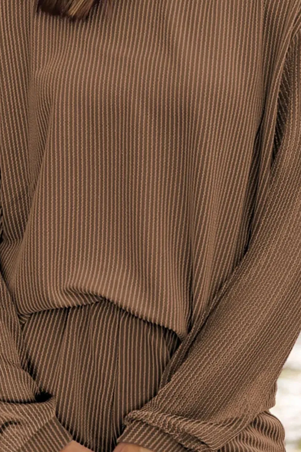 Round Neck Long Sleeve Top And Shorts Set