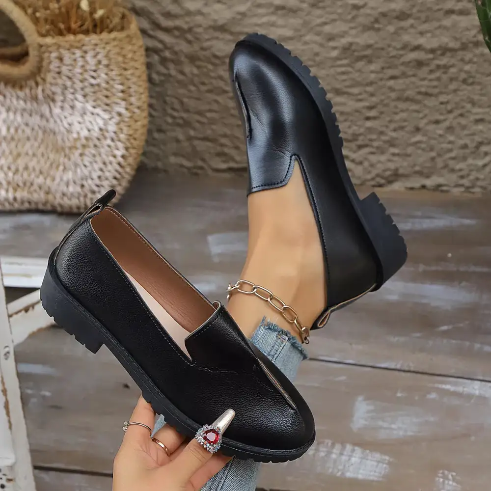 Refined Round Toe Block Heel Loafers