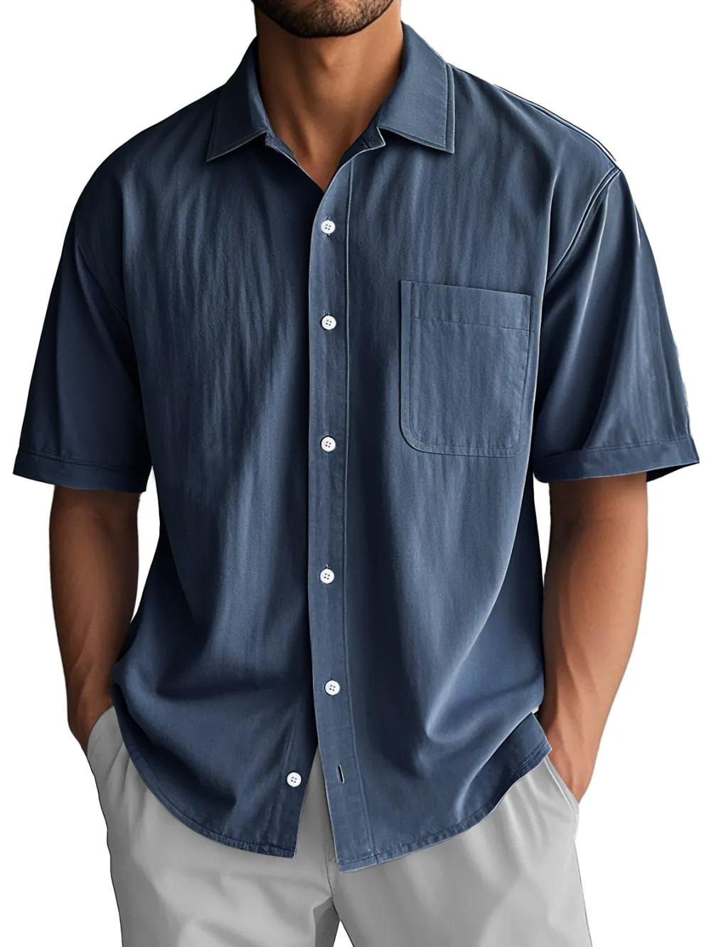 Layered Short Sleeve Camp Collar Pocket Shirt