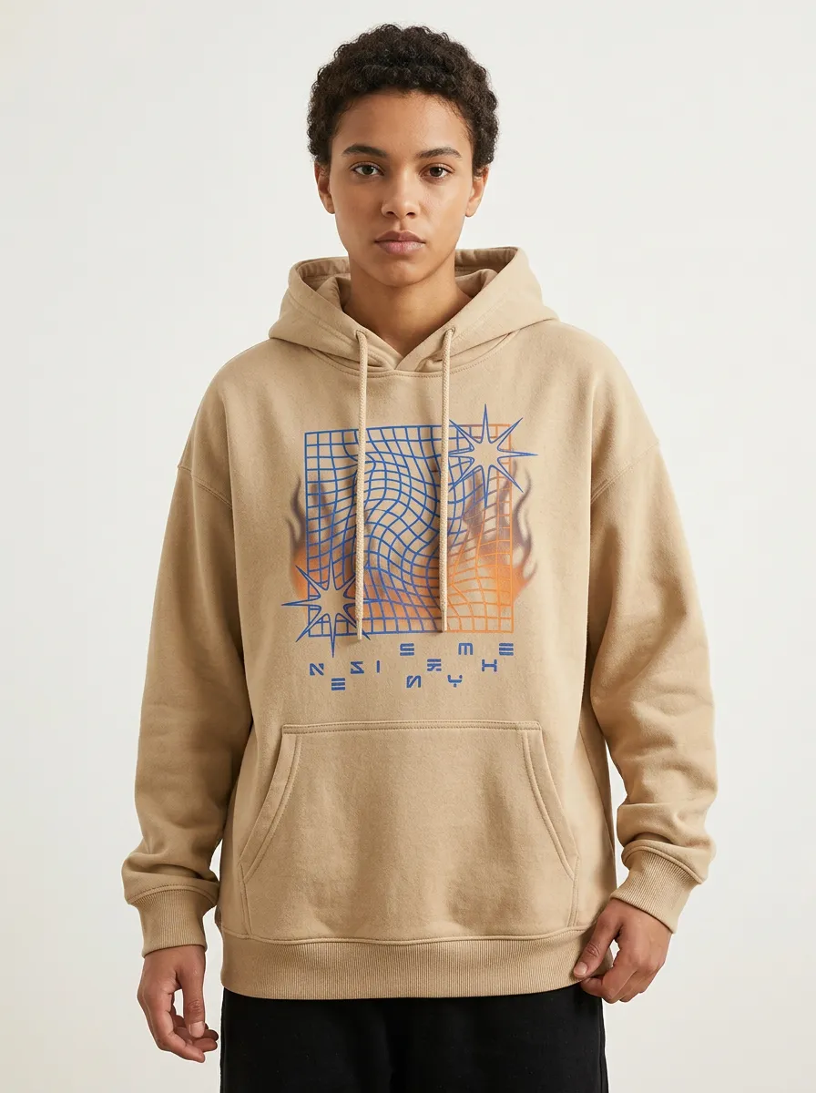 Unisex Y2K Grid Flame Star Hoodie