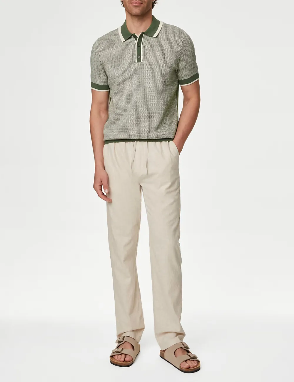Men's Green Contrast Collar Knit Polo Shirt