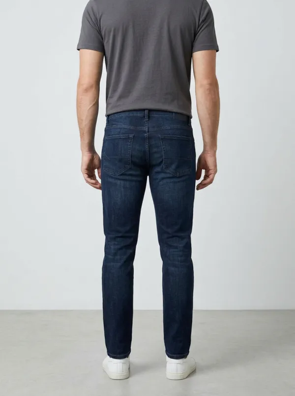 Men's Dark Wash Cross-Stitch Detail Stretch Denim Jeans
