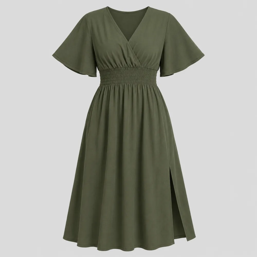 Smocked V-Neck Maxi Dress
