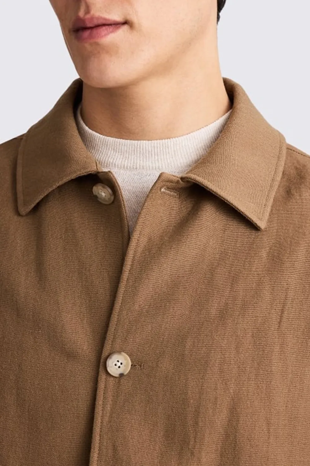 Wool And Linen Blended Men's Shirt Jacket  Khaki