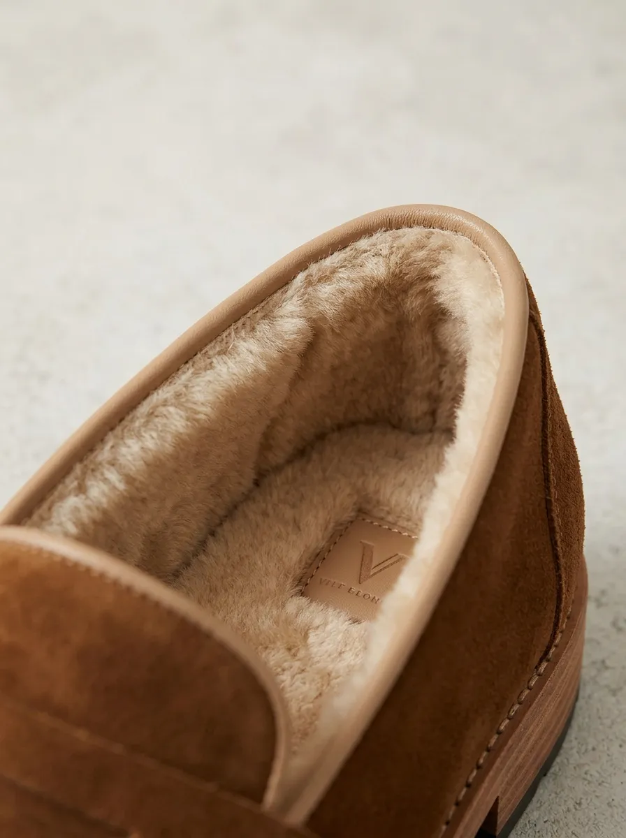 Women's Refined Faux Fur Lined Suede Wood Sole Loafers