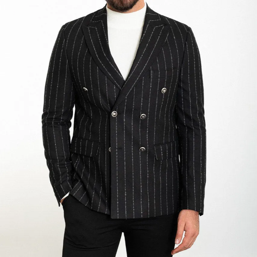 Refined Slim Fit Double Breasted Striped Blazer