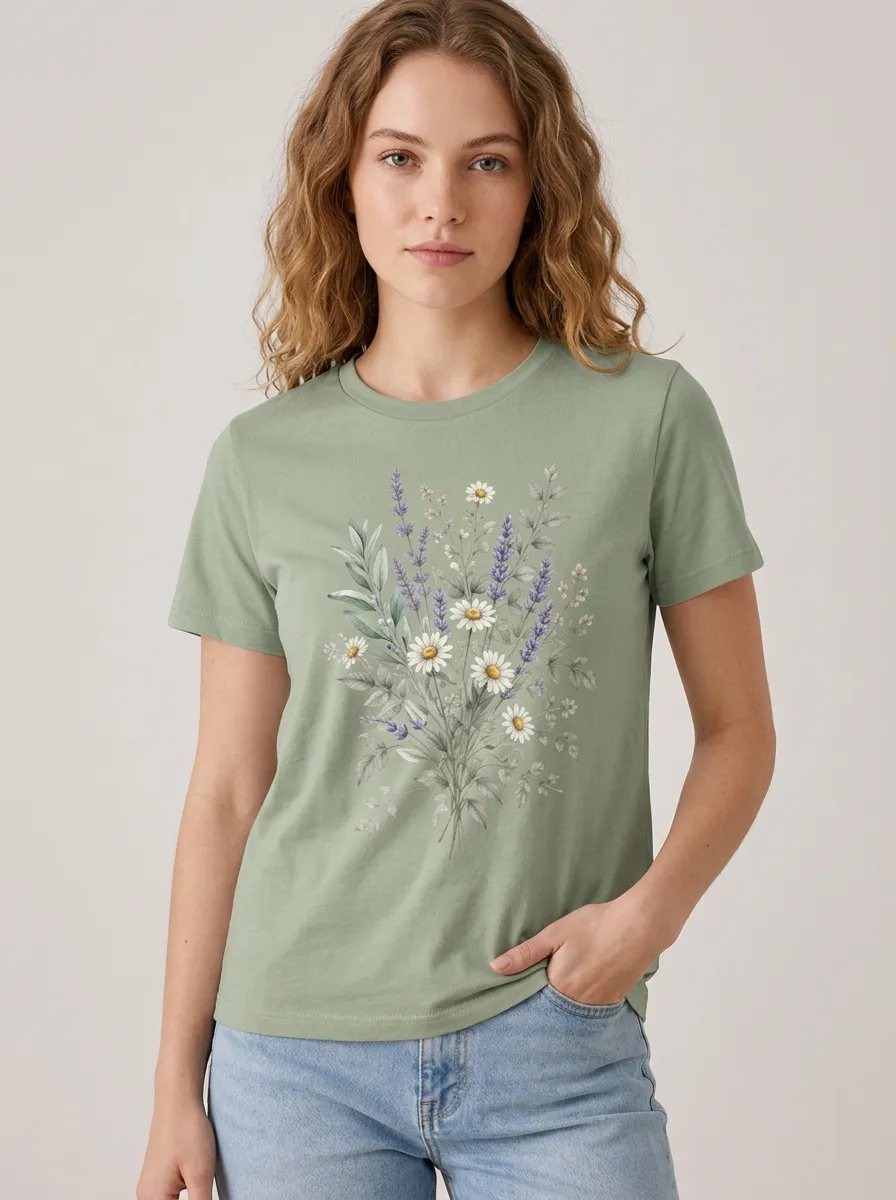Women's Floral Graphic Crewneck T-Shirt Botanical-Graphic Lavender-Graphic