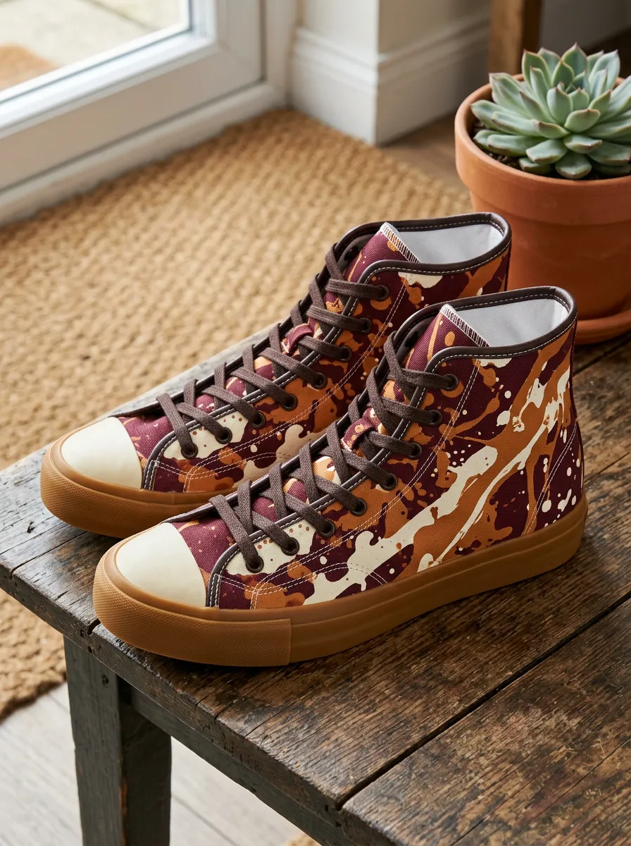 Men's Classic Abstract Paint Splatter Patterned Forest Inspired Canvas Shoes