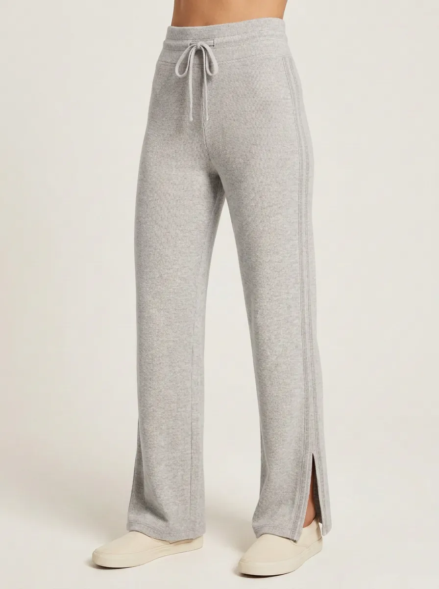 Women's Split-Hem Ribbed Drawstring Sport Pants