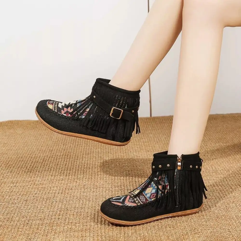 Fringe Side-Zip Ankle Boots