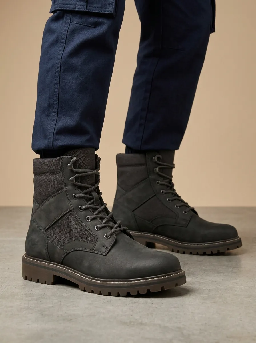 Unisex Tactical Matte Leather Print Work Boots