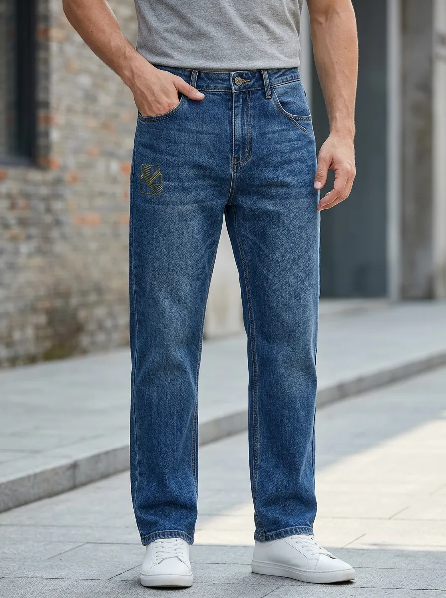 Men's Geometric A3 Pattern Printed Straight Jeans