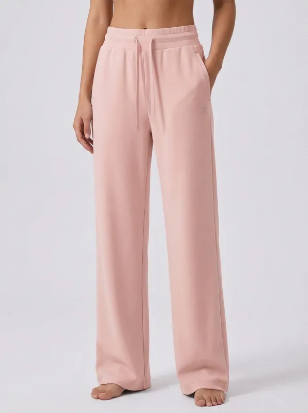 Women's Minimalist Solid Light Gray Drawstring Wide Leg Sweatpants