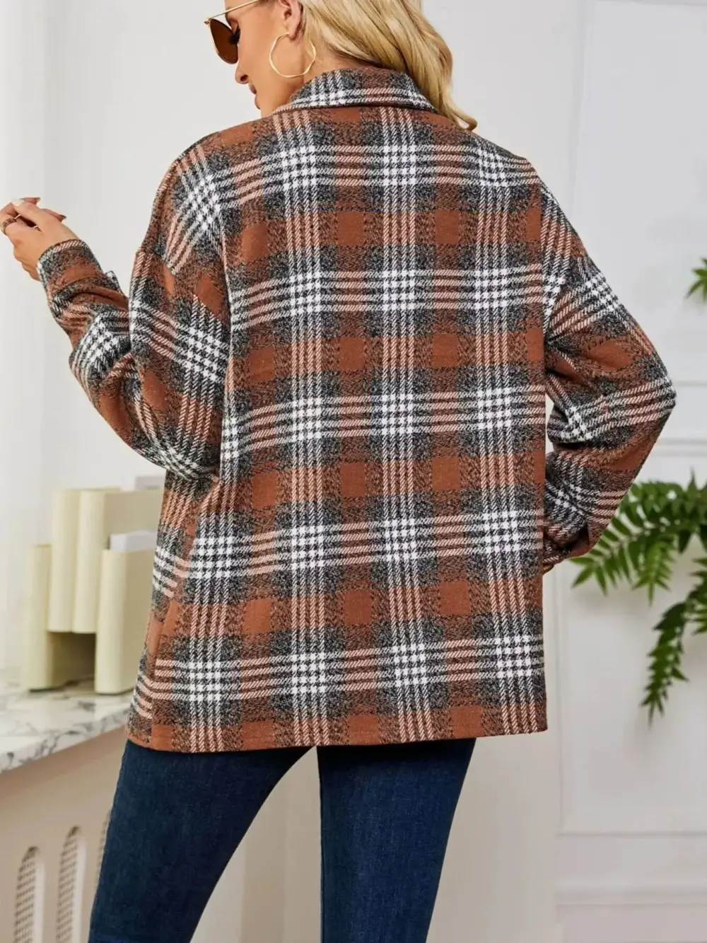 Plaid Button Front Shacket Jacket