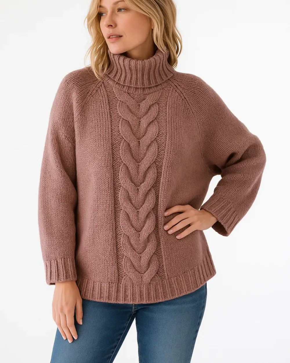 Cable Knit Roll Neck Jumper Knitwear Sweater