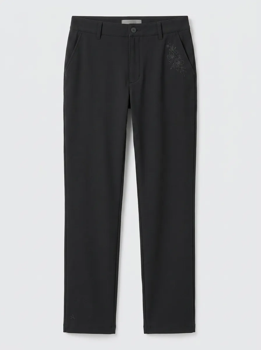 Women's Urban Flexible Floral Embroidered Mid Rise Straight Leg Pants