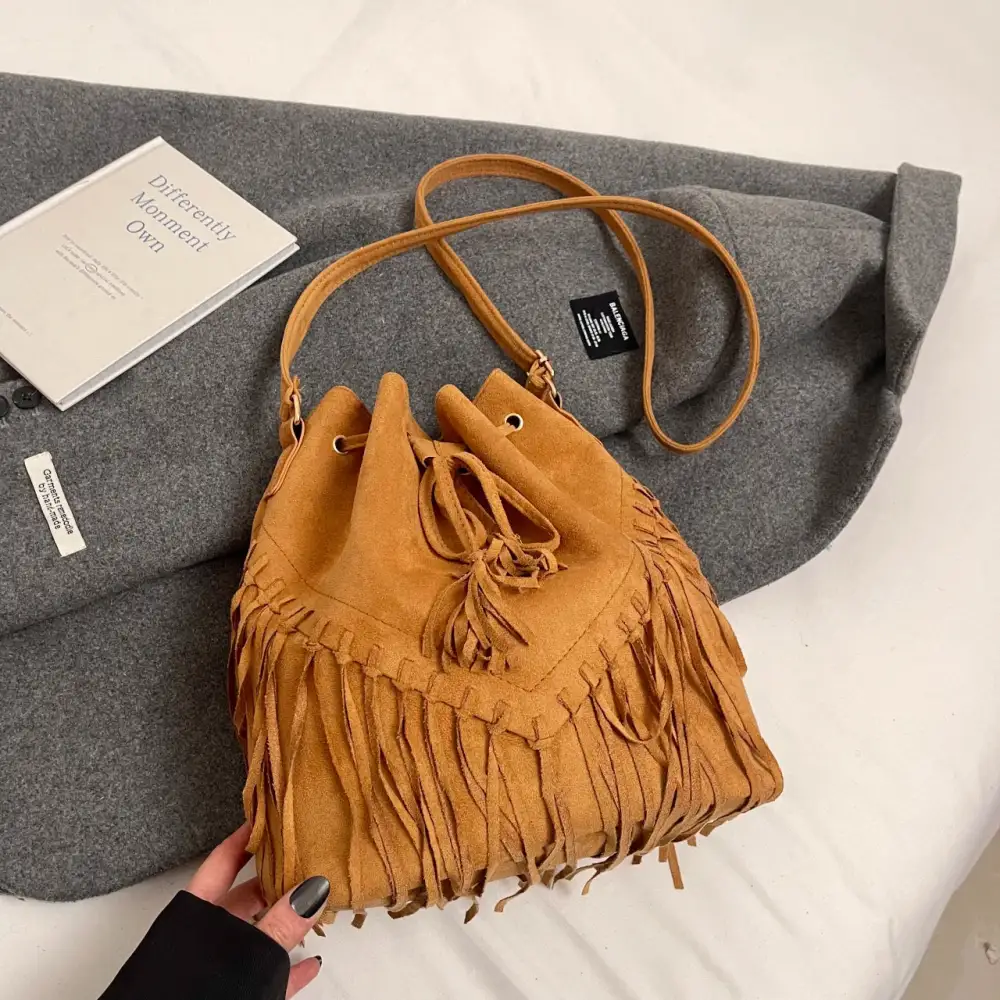 Bohemian Vintage: Soft Leather Tassel Detail Handbag