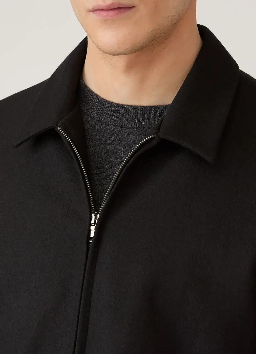 Zip Front Boiled Wool Harrington Jacket