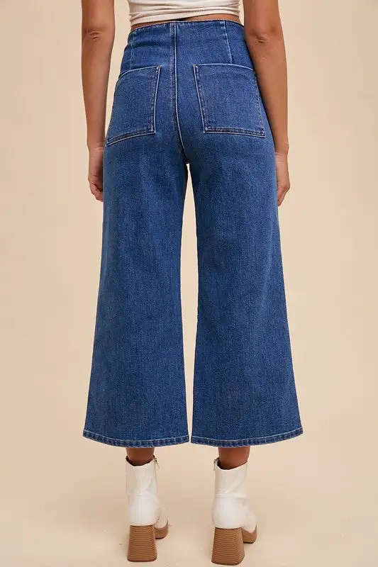 Sharp High Waist Button Denim Jeans
