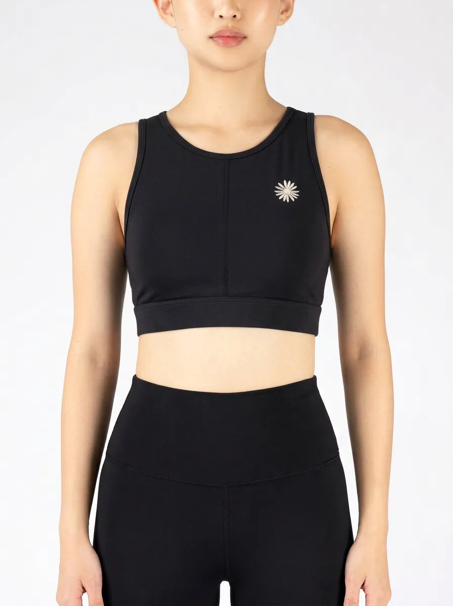 Women's Floral-Embroidered High-Neck Sports Bra