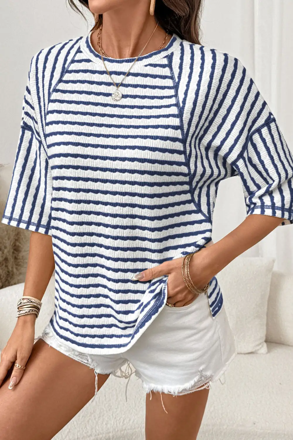 Smooth Textured Knit Split Hem Tee