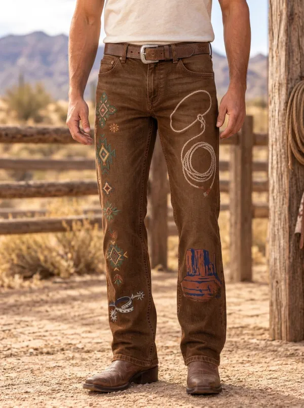 Men's Western Cowboy Lasso Desert Jeans
