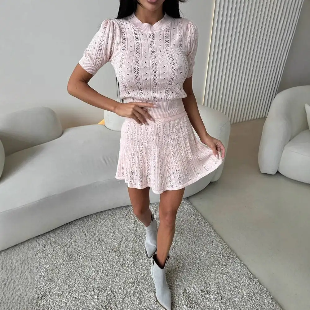 Classic Knit Top And High Waist Skirt Set