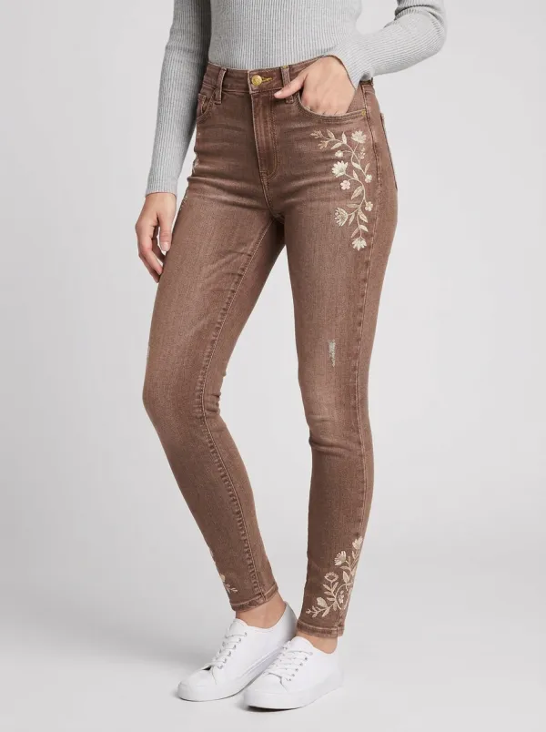 Women's Floral Embroidery Botanical Printed Skinny Jeans