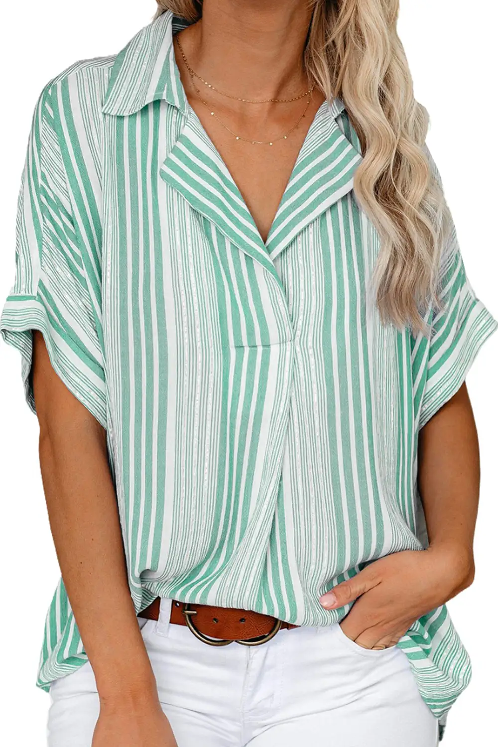 Loose Button Back Striped Blouse