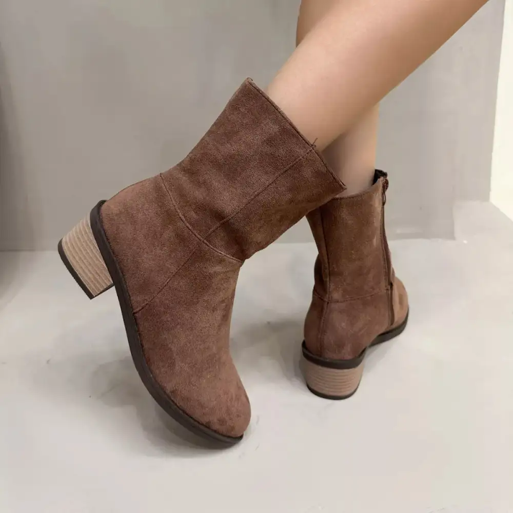 Round Toe Block Heel Ankle Boots