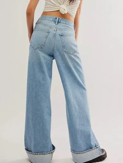 Pocketed Cuffed Denim Jeans