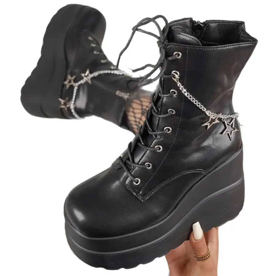 Classic Lace Up Platform Wedge Boots