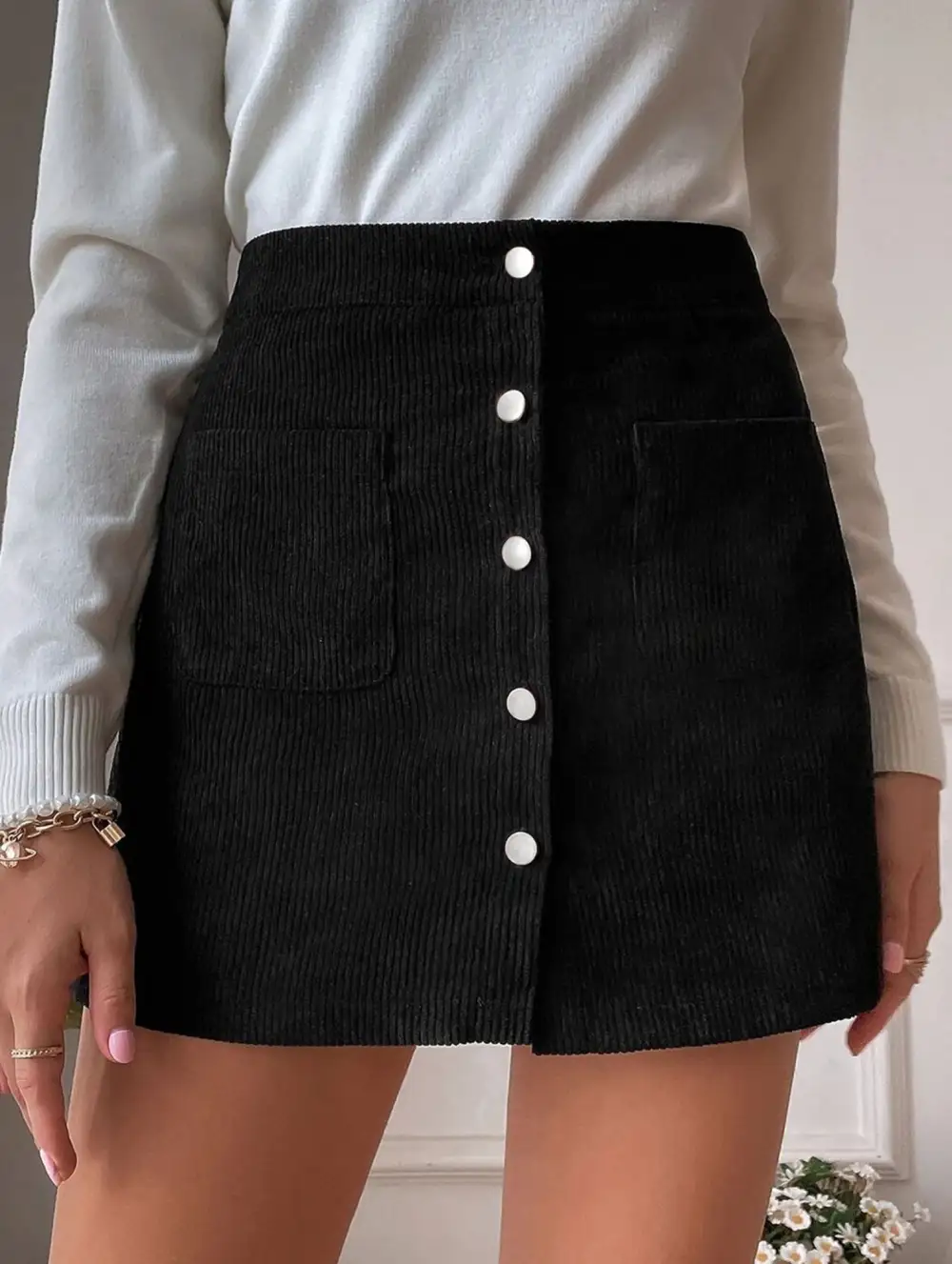 Bodycon Button Front Midi Skirt
